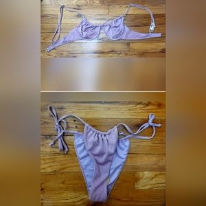 NWT LA Sunday brunch string bikini side tie pink sparkle swimsuit underwire L